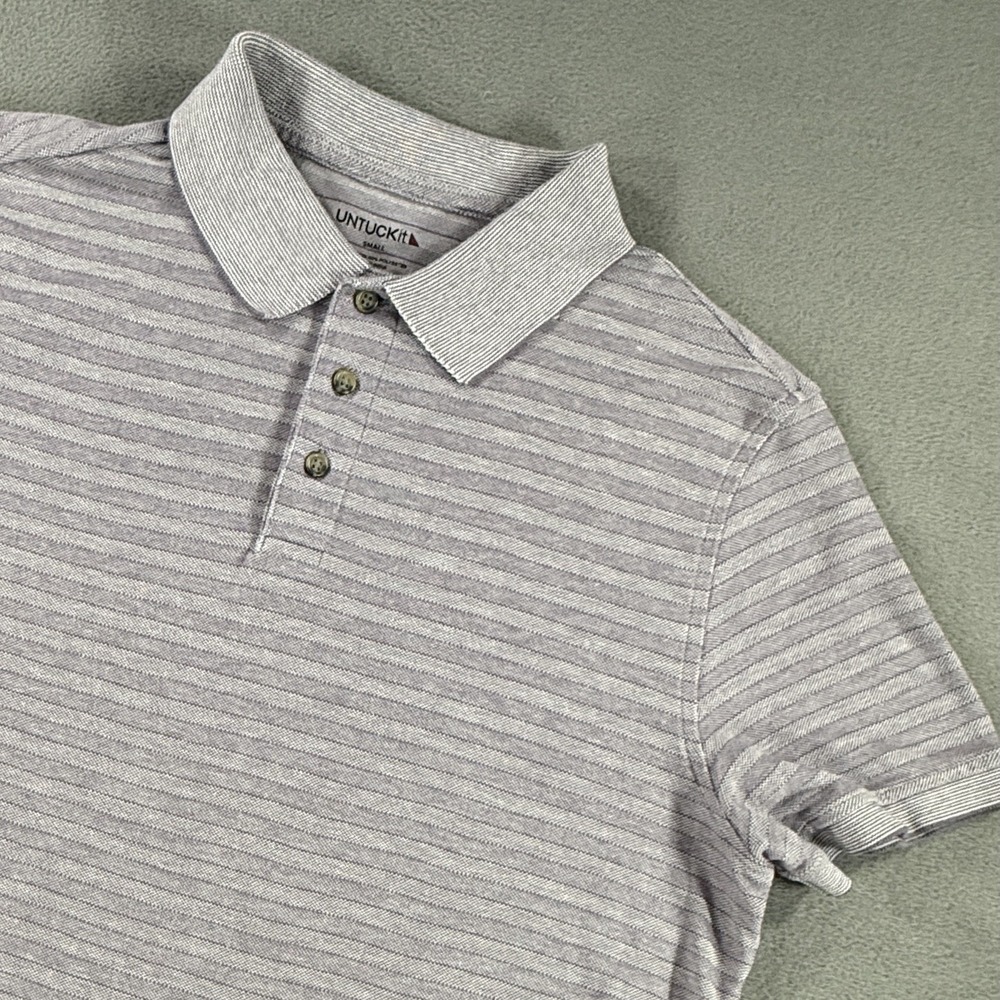 UnTuckit Polo Mens Small Polo Short Sleeve Purple Striped Cotton Knit